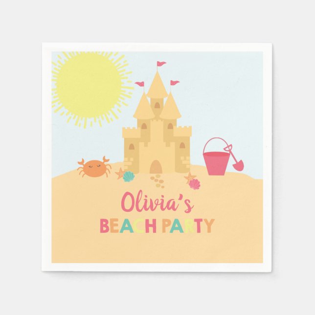 Beach Birthday party sand castle Napkins (Front)