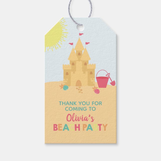 Beach Birthday Party Sand Castle Tags (Front)