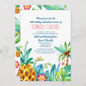 Beach Birthday Party Tropical Pineapple Palms Invitation (Front/Back)