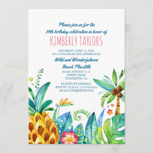 Beach Birthday Party Tropical Pineapple Palms Invitation