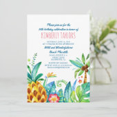 Beach Birthday Party Tropical Pineapple Palms Invitation (Standing Front)