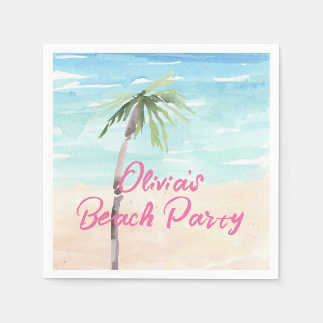 Beach Birthday Party watercolor Napkins (Front)