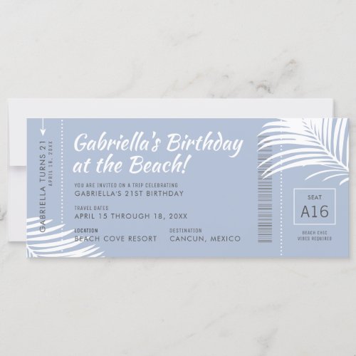 Beach Birthday Trip Boarding Pass Ticket Teal Invitation