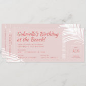 Beach Birthday Trip Ticket Boarding Pass Pink Invitation (Front/Back)