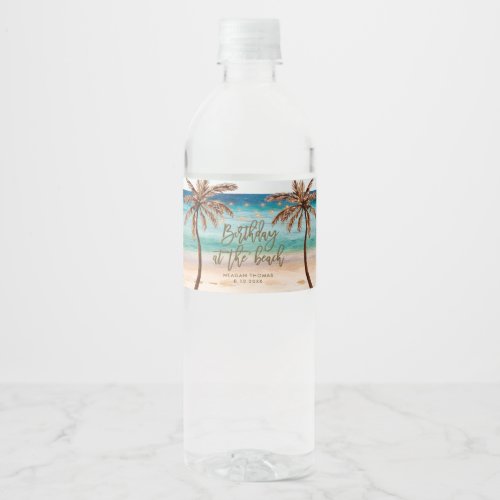 beach birthday tropical summer palm tree water bottle label
