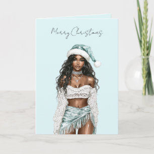 Beach Black Hair Lady Christmas Card