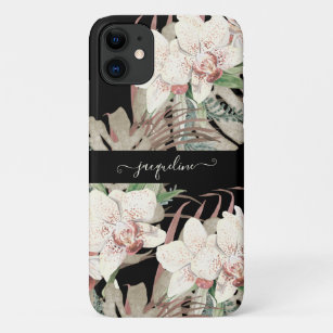 Beach Black n White Orchid Floral Palm Foliage iPhone 11 Case