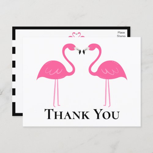 Beach Black Pink Flamingo Wedding Thank You Postcard