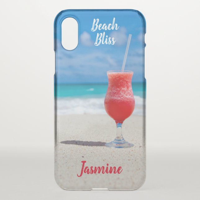 Beach Bliss Tropical Blue Ocean Custom Name Uncommon iPhone Case (Back)