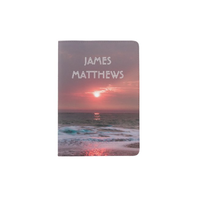 Beach Bliss Tropical Paradise Sunset Editable Passport Holder (Front)
