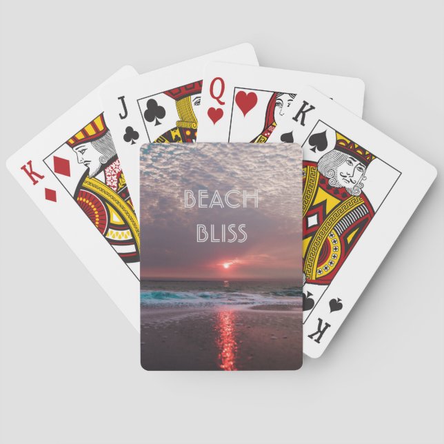 Beach Bliss Tropical Paradise Sunset Tree Editable Poker Cards (Back)