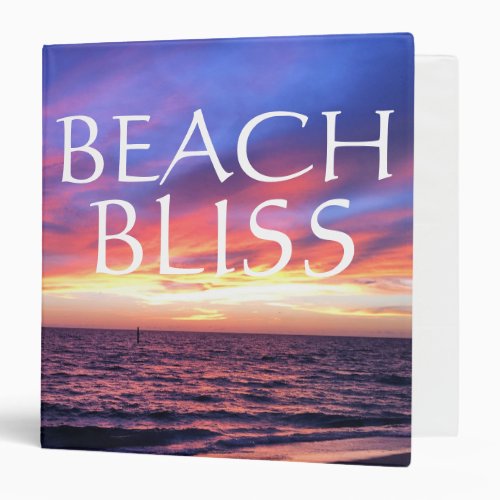 Beach Bliss Tropical Vacation Sunset Ocean 3 Ring Binder
