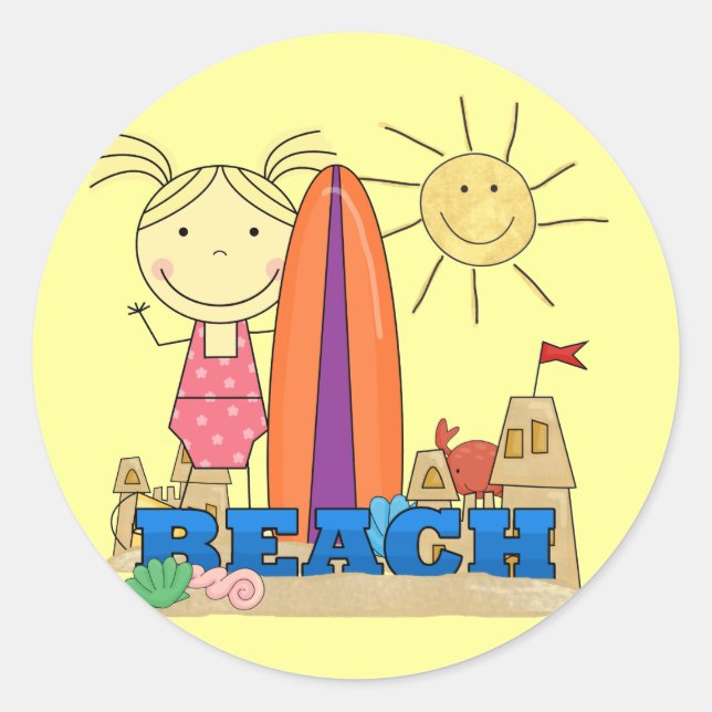 BEACH - Blond Girl Tshirts and Gifts Classic Round Sticker (Front)