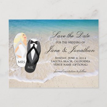 Beach Blonde "mr. And Mrs." Wedding Save The Date Announcement Postcard by loveisthething at Zazzle