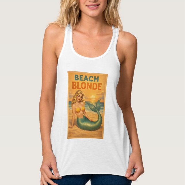Beach Blonde Pin-Up Mermaid - Retro Coastal Life Tank Top (Front)
