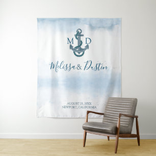 Beach Blue Anchor Nautical Wedding Backdrop