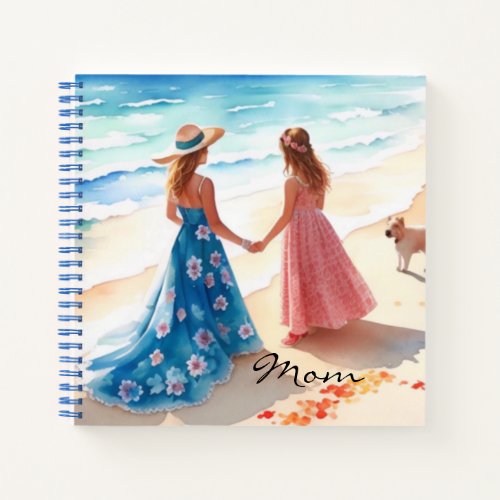 Beach Blue and Pink Watercolor Beach  Notebook
