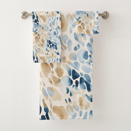 Beach Blue and Tan Wave Pattern Bath Towel Set