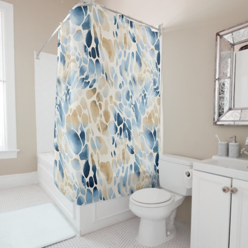 Beach Blue and Tan Wave Pattern Shower Curtain