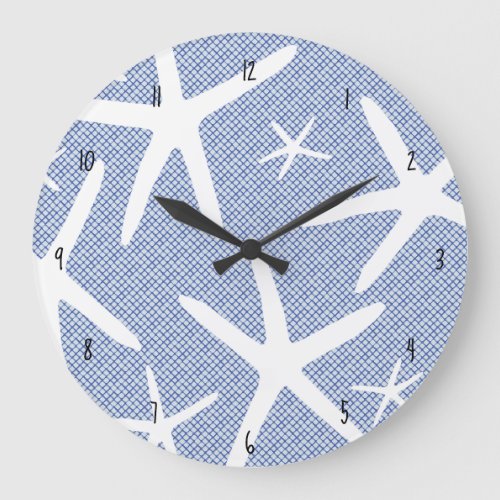 Beach Blue and White Starfish Large Clock