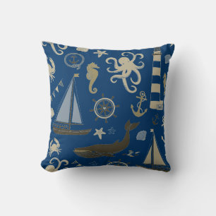 Beach Blue Beige Ocean  Throw Pillow
