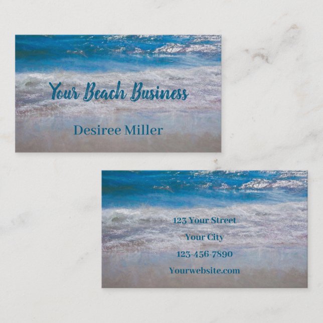 Beach Blue Coastal Ocean Waves Tropical Art Business Card (Front/Back)