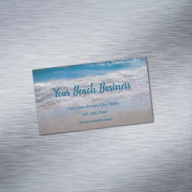 Beach Blue Coastal Ocean Waves Tropical Art Business Card Magnet (In Situ)