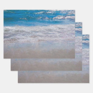 Beach Blue Coastal Ocean Waves Tropical Art Wrapping Paper Sheets
