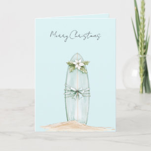 Beach Blue Coastal Surf Board Christmas Card