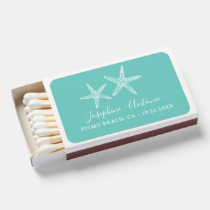 Beach Blue Coastal Wedding Starfish Theme Favor Matchboxes