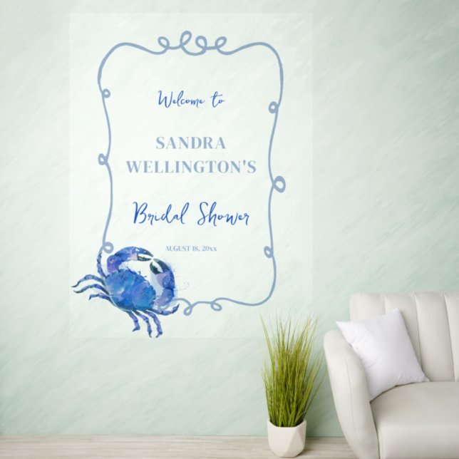 Beach Blue Crab Doodle Frame Wall Decal (Living Room)