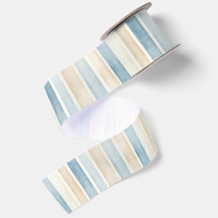 Beach Blue Cream Beige Stripes Birthday Satin Ribbon
