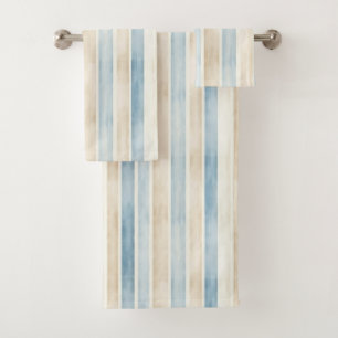 Beach Blue Cream Stripes Bath Towel Set