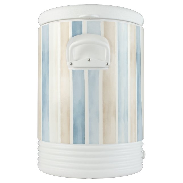 Beach Blue Cream Stripes Beverage Cooler (Left)