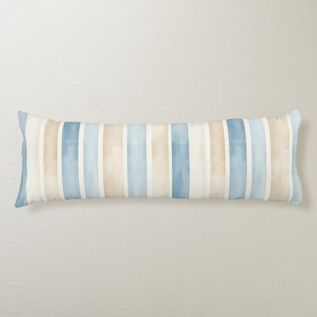 Beach Blue Cream Stripes Body Pillow (Front)