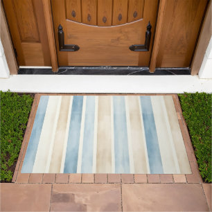 Beach Blue Cream Stripes Bridal Shower Doormat