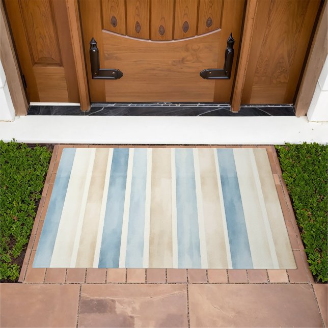 Beach Blue Cream Stripes Bridal Shower Doormat (Outdoor)