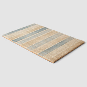 Beach Blue Cream Stripes Bridal Shower Fiber Doormat