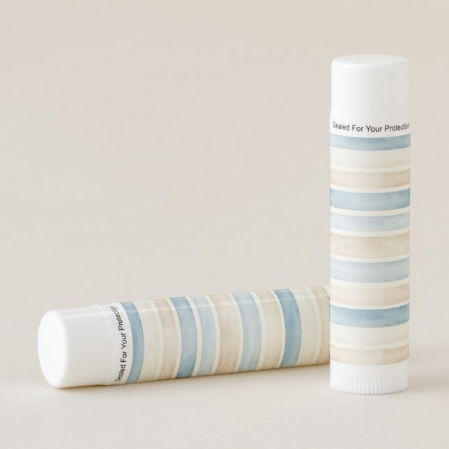 Beach Blue Cream Stripes Bridal Shower Lip Balm (Front)