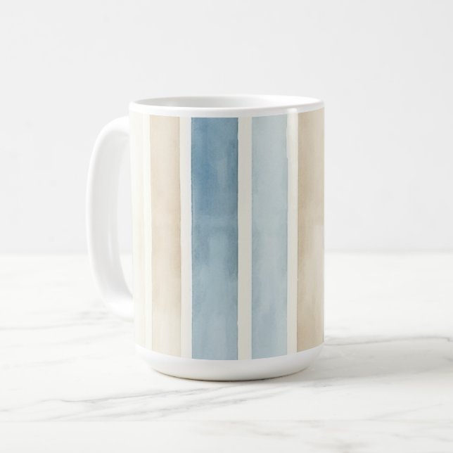 Beach Blue Cream Stripes Coffee Mug (Front Left)