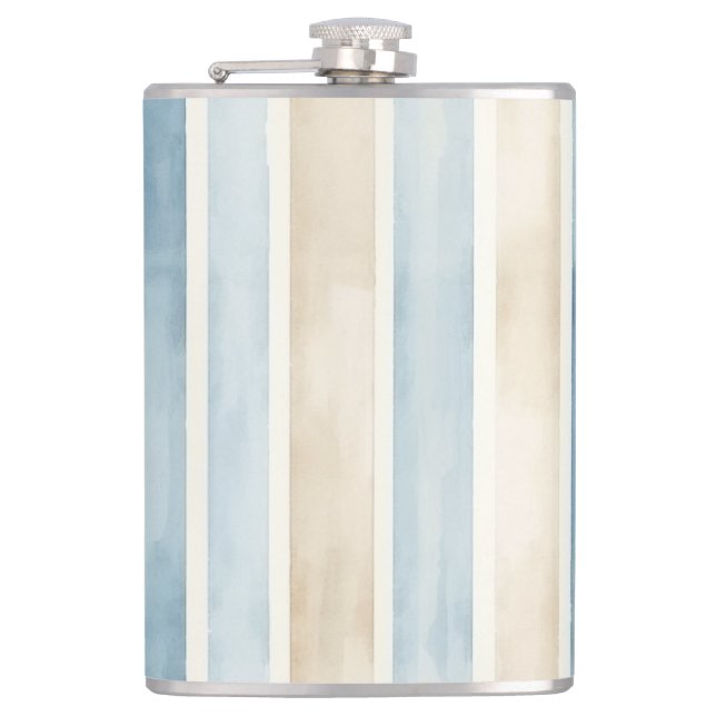 Beach Blue Cream Stripes Flask (Front)
