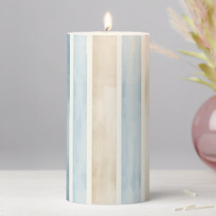 Beach Blue Cream Stripes Pillar Candle