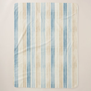 Beach Blue Cream Stripes Sherpa Blanket