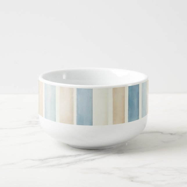 Beach Blue Cream Stripes Soup Mug (Front)