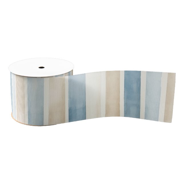 Beach Blue Cream Stripes Wedding Grosgrain Ribbon (Spool)