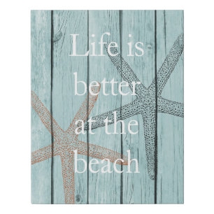Beach Blue Faux Wood Starfish Canvas Print