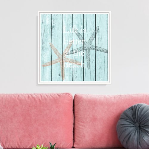 Beach Blue Faux Wood Starfish  Canvas Print