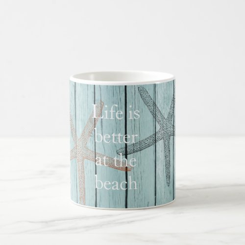 Beach Blue Faux Wood Starfish  Coffee Mug