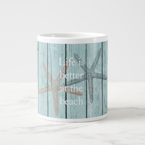 Beach Blue Faux Wood Starfish  Giant Coffee Mug