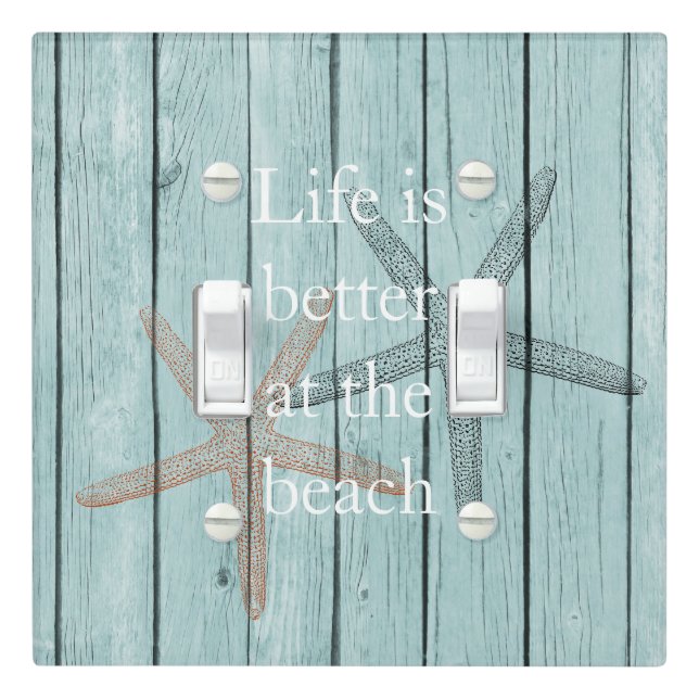 Beach Blue Faux Wood Starfish  Light Switch Cover (In Situ)